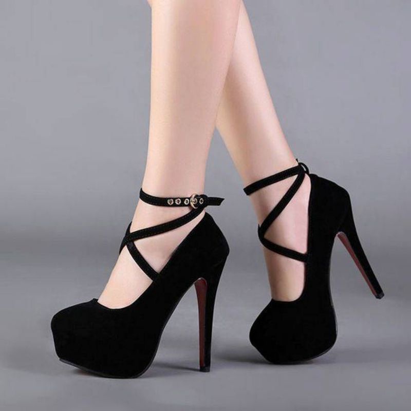 SELATU HEELS WANITA Fashion wanita haels silang  hitam merah