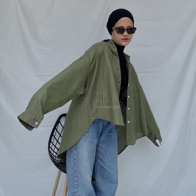 KEMEJA WANITA LINEN OVERSIZE SINGLE POCKET | SHIRT LINEN OVERSIZE