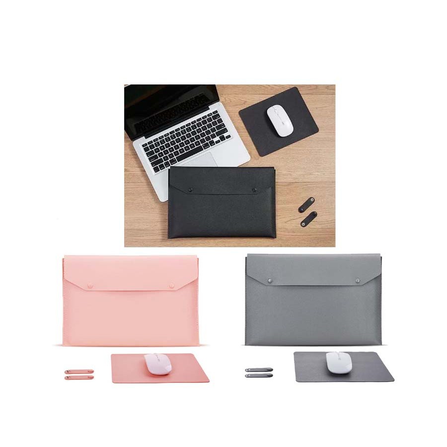 Tas Laptop Softcase Sleeve 3in1 PU Leather Size 14 inch - Hitam