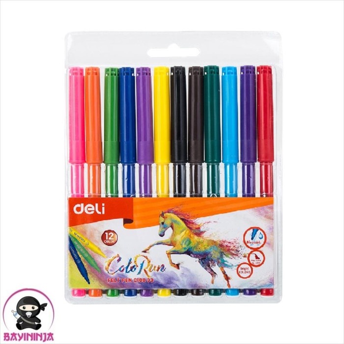 

DELI Felt Pen Spidol Warna 1.0 mm Washable Clean Ink Box - 12 Color C10003 T-Ninjabayi 01