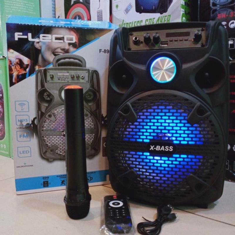 Speaker Bluetooth Karoke Fleco 8,5 inch/Speaker X-Bass f -8955 + Mic wireless Aktif