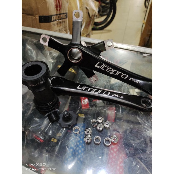 arm crank holotech2 litepro plus original bcd 130 warna hitam panjang arm 170mm