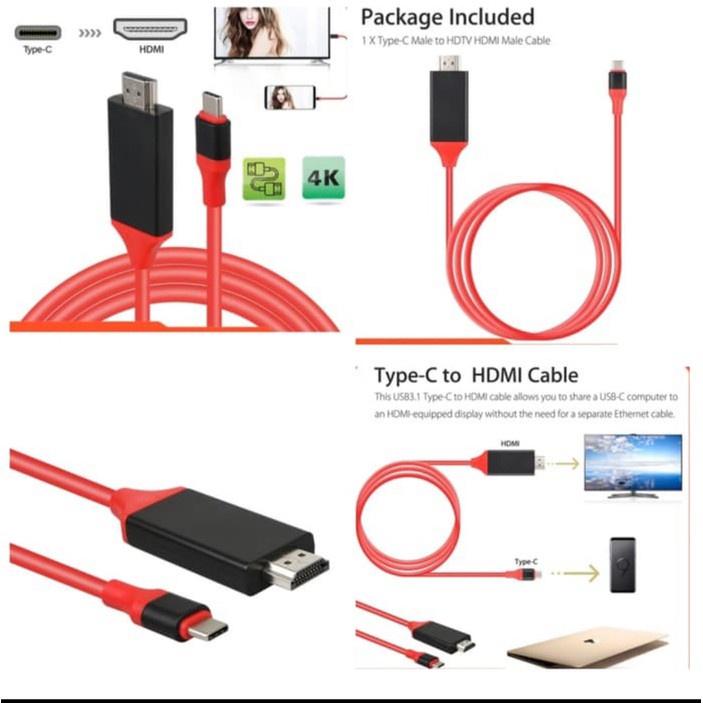 Kabel Usb 3.1 Type C to HDMI / Kabel Adapter Converter HDTV to HDMI