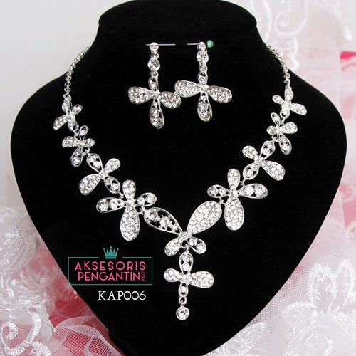 [STOK TERBATAS] KALUNG WEDDING ANTING PESTA NECKLACE CRYSTAL MODERN KAP006