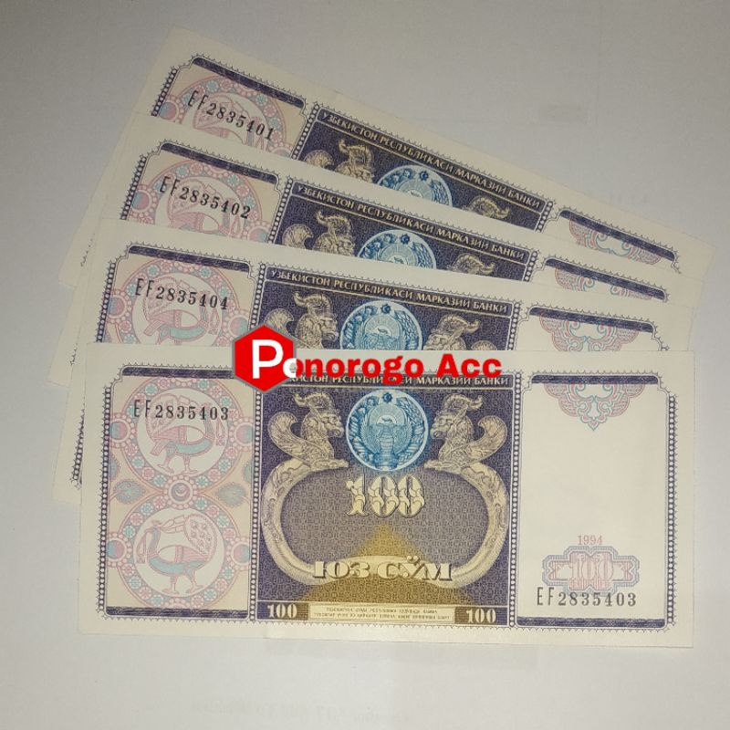 (GRESS/UNC) Uang asing 100 sum uzbekistan uang kuno asing mancanegara