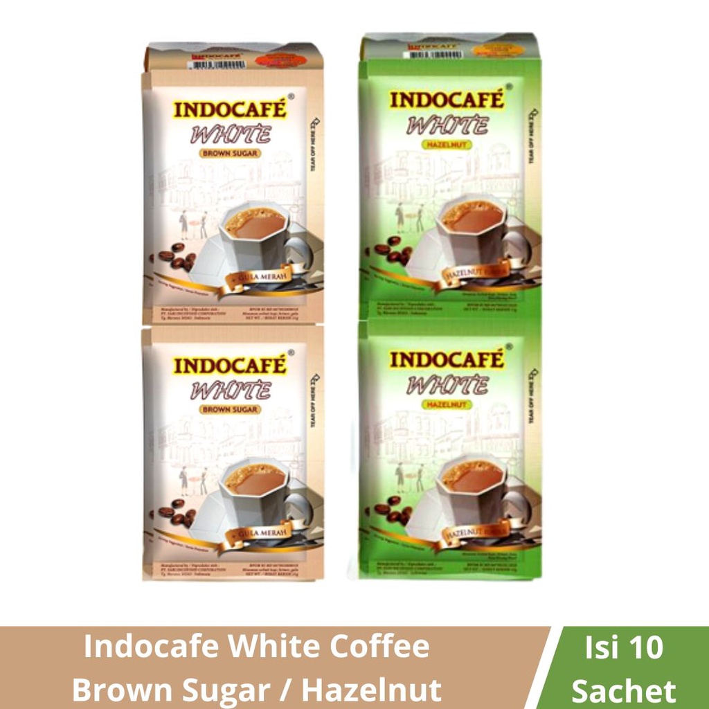 

INDOCAFE WHITE Brown Sugar / Hazelnut / Isi 10 Sachet x 21gr