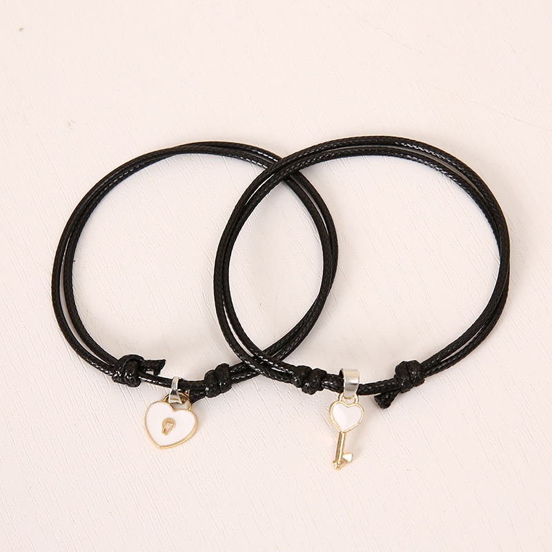 Satu pasang Gelang Gembok Kunci Korea Couple Gelang (2 pcs)-White