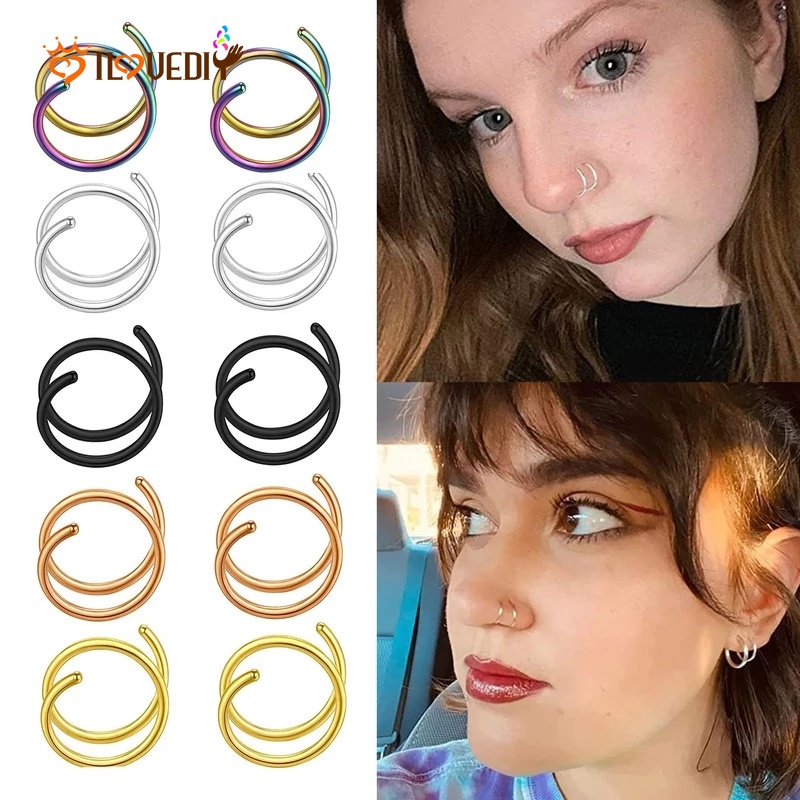 1pc Cincin Hoop Hidung Bahan Stainless Steel Ukuran 8mm Untuk Pria Dan Wanita