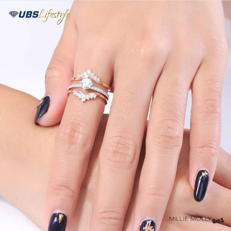 Cincin 6 in 1 variasi mata putih UBS kadar 375 8K