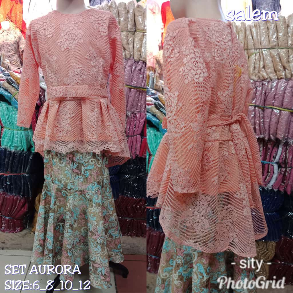 Stelan Atasan Brukat Yurnita Dan Rok Duyung Batik Jumbo Anak Perempuan