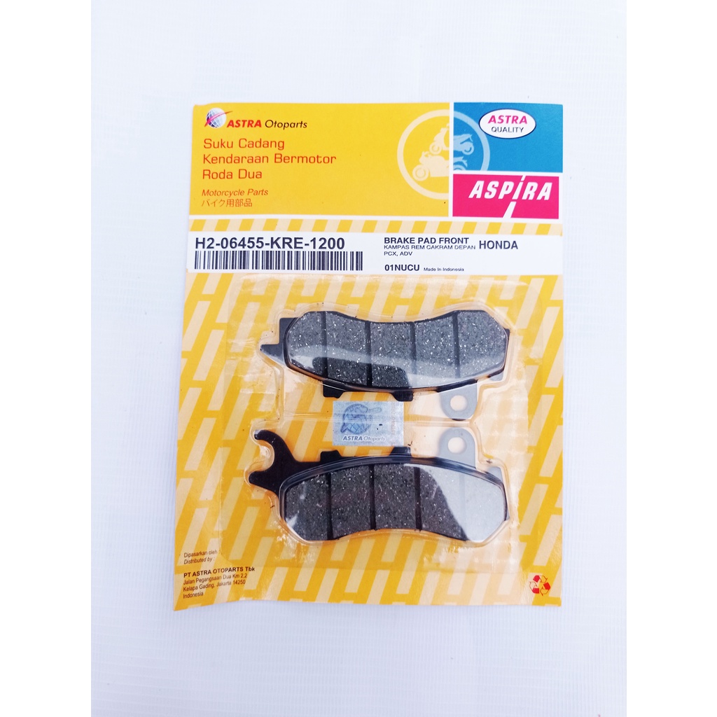 Kampas Rem H2-06455-KRE-1200 Aspira Original Diskpad Dispad DIscpad PCX(2017) (FR), ADV (FR) Murah