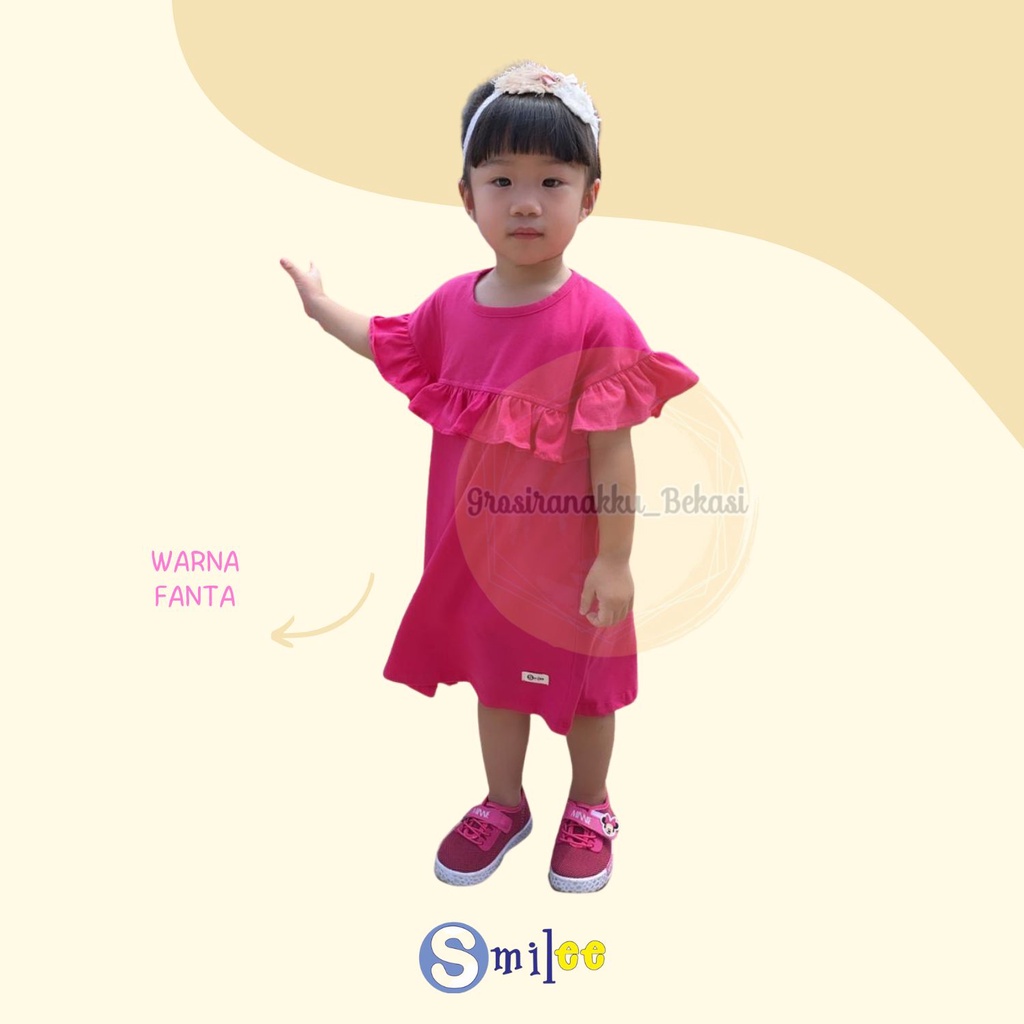 Daster Anak Rufel Polos Smilee Mix warna size 1-5Thn