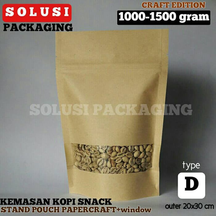 

KEMASAN STAND POUCH PAPERCRAFT WINDOW 1000-1500GR/KANTONG/KEMASAN KOPI/GUSSET