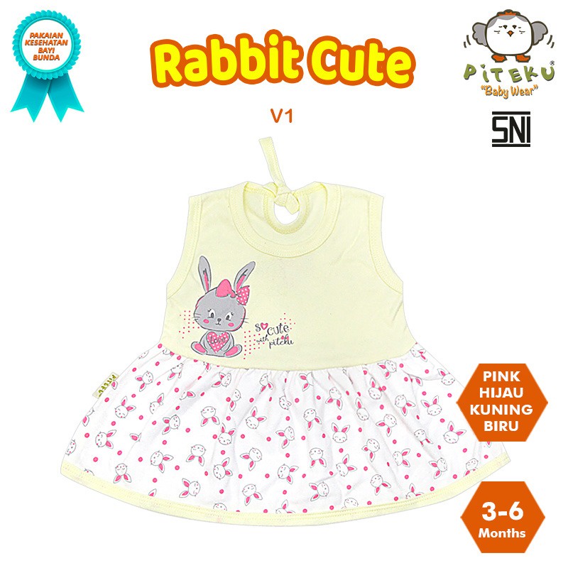 PITEKU | ROK DRESS ANAK PEREMPUAN CEWEK TANPA LENGAN KUTUNG BUNTUNG MOTIF GREY BUNNY