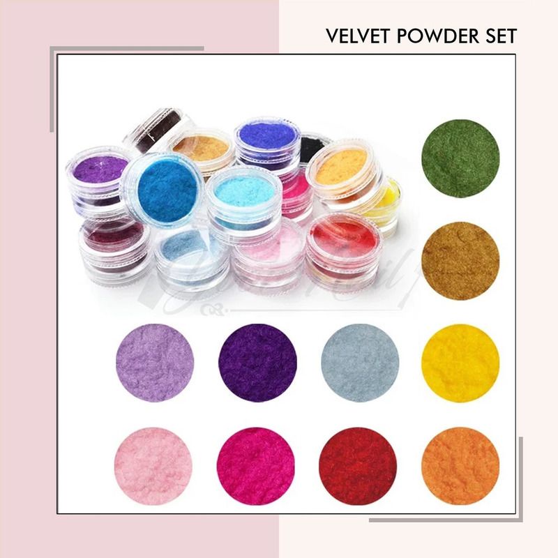 Bludru powder set bubuk velvet bludru nail art isi 12pcs