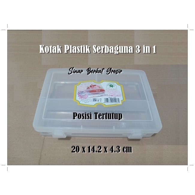 Kotak Plastik Penyimpanan Aksesoris Perhiasan Uang Benang 3 Sekat