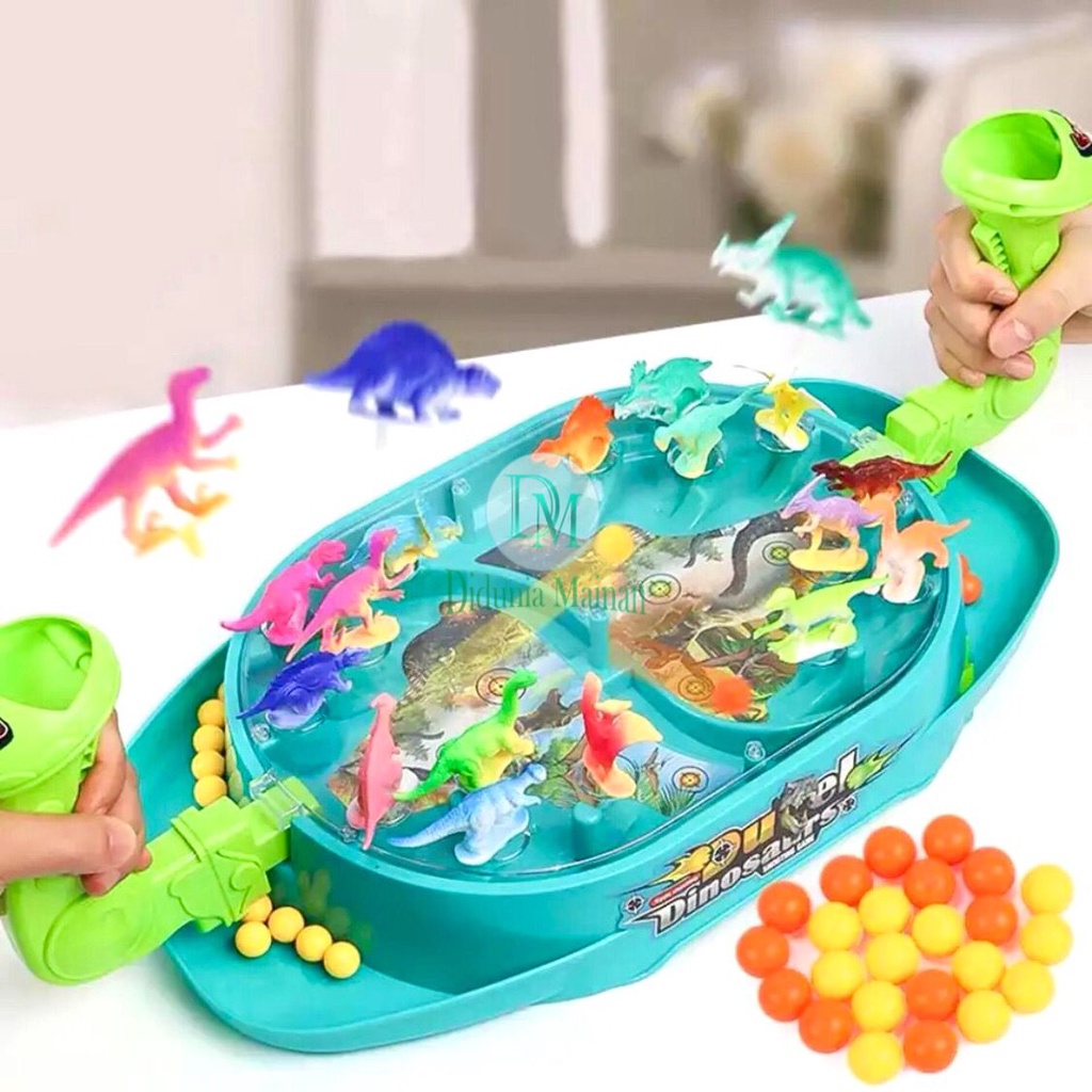 Mainan Dinosaurus Tembak Duel Dinosaur Ball Shooting Battle Board Game Set Anak Laki Laki Perempuan Dino Karet