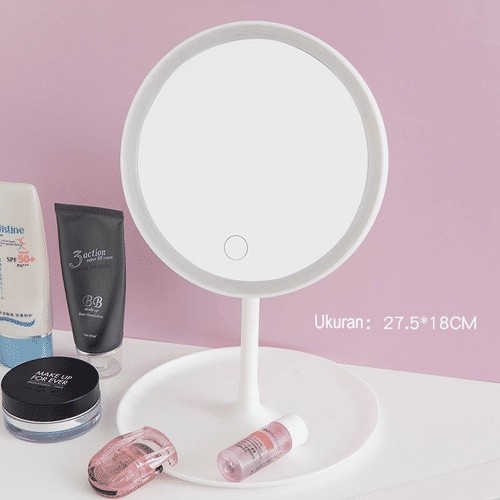 BOS - CERMIN RIAS LED MIRROR BULAT TOMBOL TOUCH SCREEN / KACA MAKEUP USB NON BATRE, NON TOMBOL TOUCH SCREEN