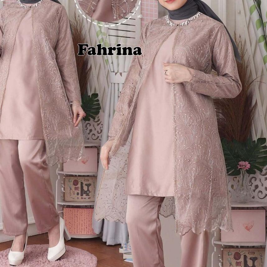 Diskon Flash FAHRINA SETELAN BAJU MUSLIMAH PESTA TULLE BORDIR MUTIARA + CELANA ♕♚❦