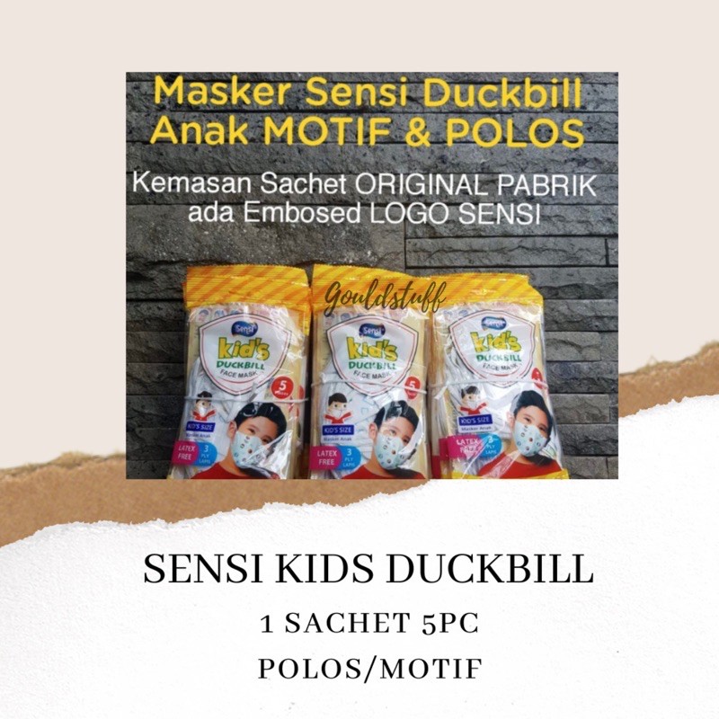 MASKER SENSI KIDS DUCKBILL 3 ply isi 5pc ORIGINAL PABRIK (BUKAN REPACK) ADA EMBOSS SENSI