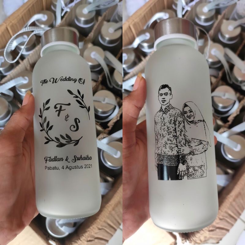 Souvenir Botol tumbler kaca dove 420ml kemas box+custom sablon