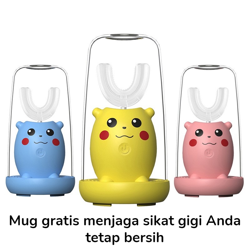 【Debora Mall】Sikat Gigi Elektrik Anak Pikachu Lucu Anit Air UV-Lampu LED Antibakteri Baterai Isi Ulang Gratis Piala Obat Kumur