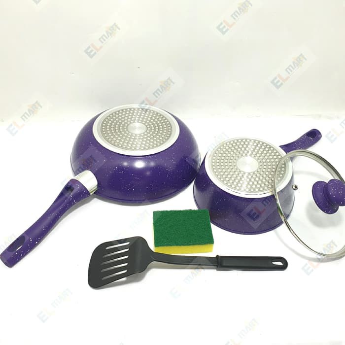 BOLde 5pc purple super pan set panci ungu granite ceramic coating non stick eco green