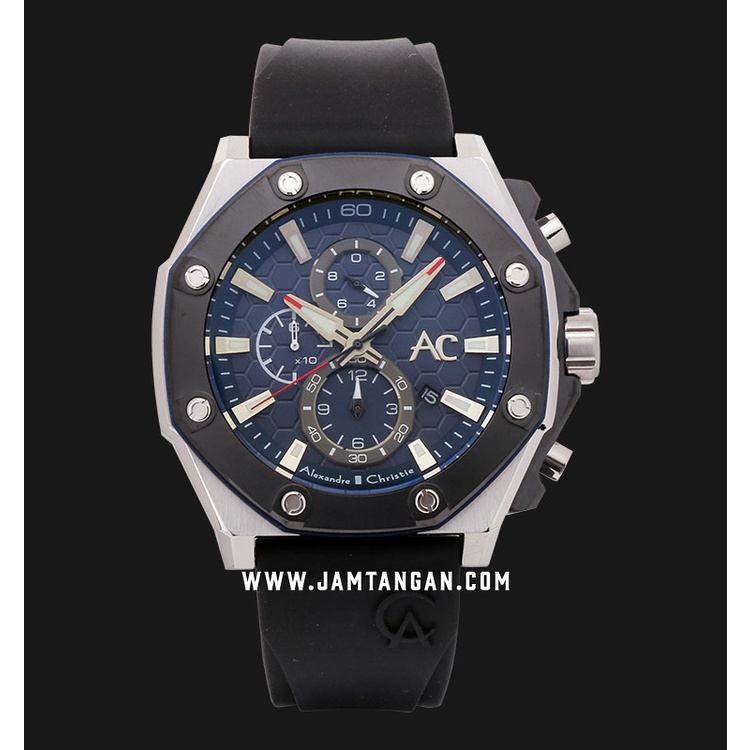 Alexandre Christie AC 9601 MC Chronograph Men Blue Dial Black Leather