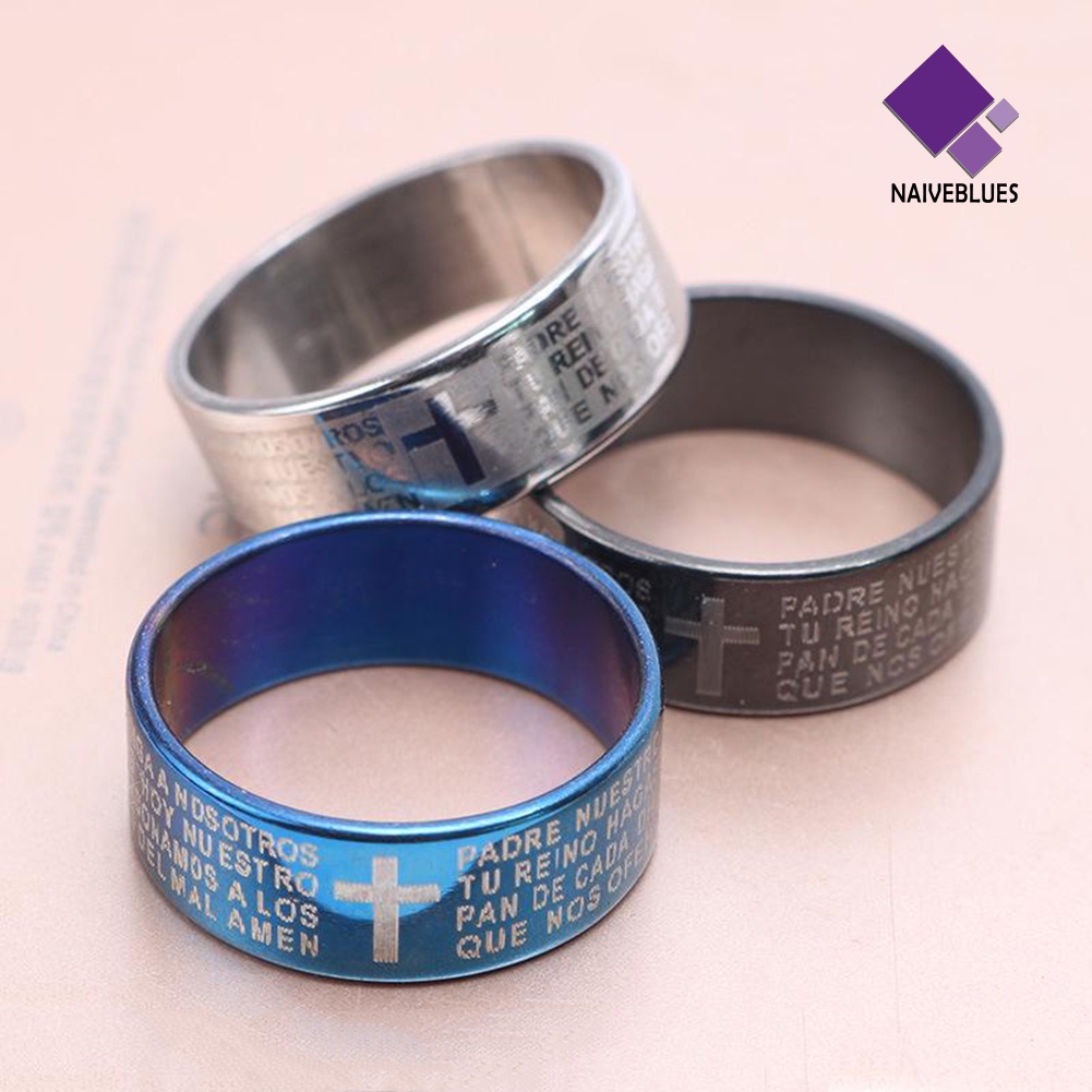 Naiveblue Cincin Titanium Steel Motif Salib Ayat Alkitab Untuk Pasangan / Pria / Wanita / Pesta