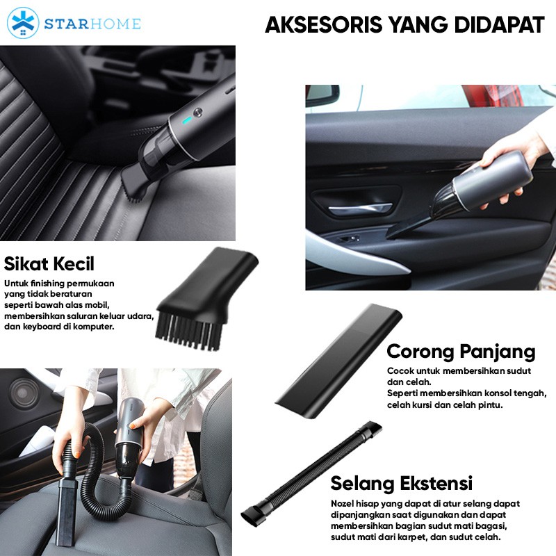 Vakum Mobil Portable StarHome Tanpa Kabel Mini Wireless Car Vacuum Cleaner Penyedot Penghisap Debu