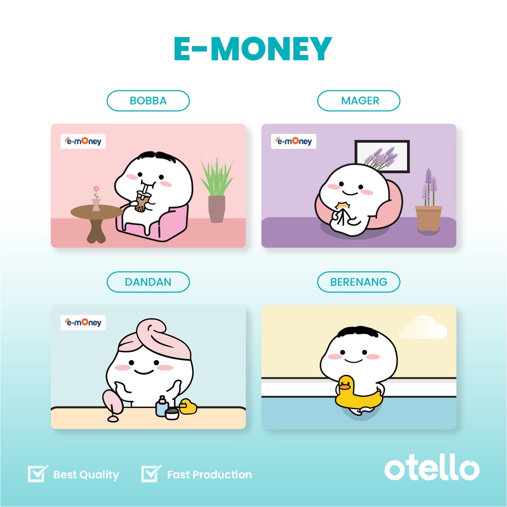 Otello Kartu E-Money Mandiri Pentol Quby Lucu Kualitas HD UV Printing eMoney eToll Karakter Lucu Kartun Souvenir Merchandise Cetak Print