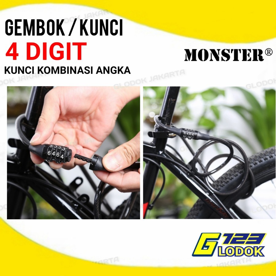 Gembok Pengaman Sepeda Motor Helm Kabel Kode Angka 4 Digit Angka