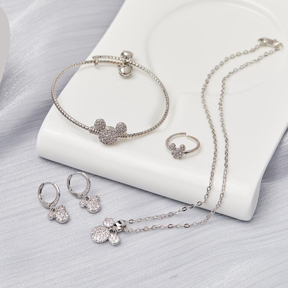 codeMm3M7--Y368【Pengiriman di tempat】Set Perhiasan Anak Titanium Anti Karat Mickey Mouse Silver Set 