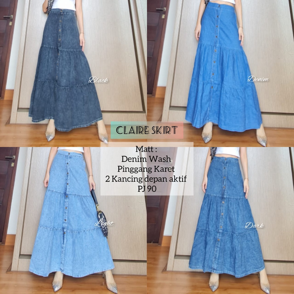 ROK DENIM WASH/CLAIRE SKIRT DENIM WASH PINGGANG KARET