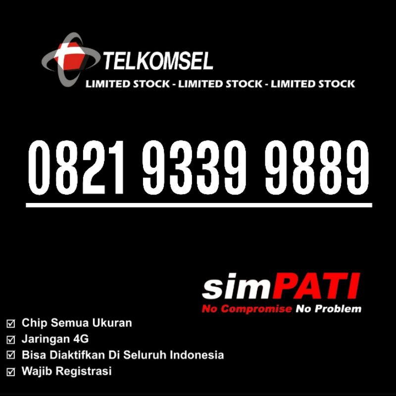 Nomor Cantik Simpati 4G Hoki 9339 9889 - Nomor Cantik Telkomsel Simpati Hoki 9339 9889