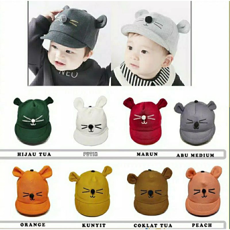 Topi Bayi Lucu / Topi Bayi Karakter Kucing / Baby Hat / Topi pompom [ Bunda Altaf ]