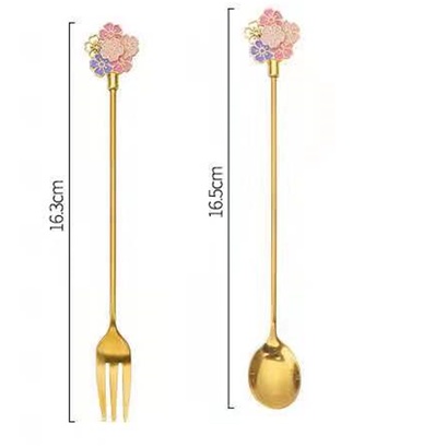 Sendok Garpu Kue Sakura Gold Fork Spoon Cake Motif Sakura Premium