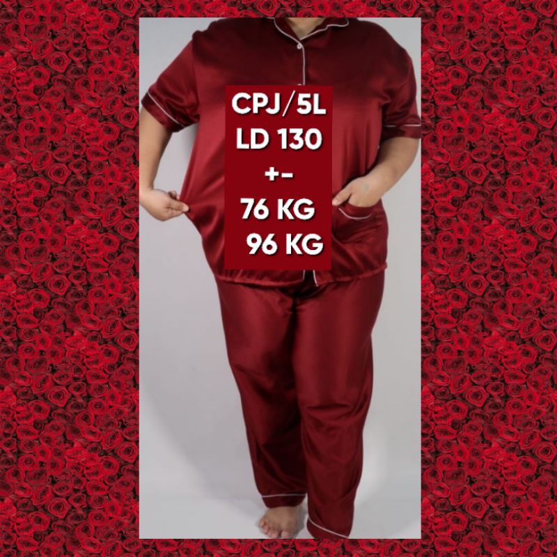 PIYAMA satin / saten silk polos 40 kg - 160 kg setelan celana panjang baju lengan pendek pajamas