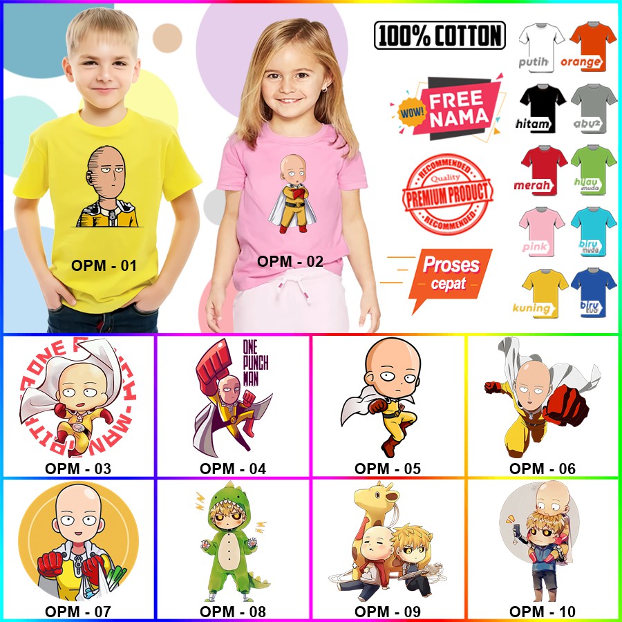 Baju Kaos ANAK DAN DEWASA ONE PUNCH MAN COUPLE (FREE NAMA)