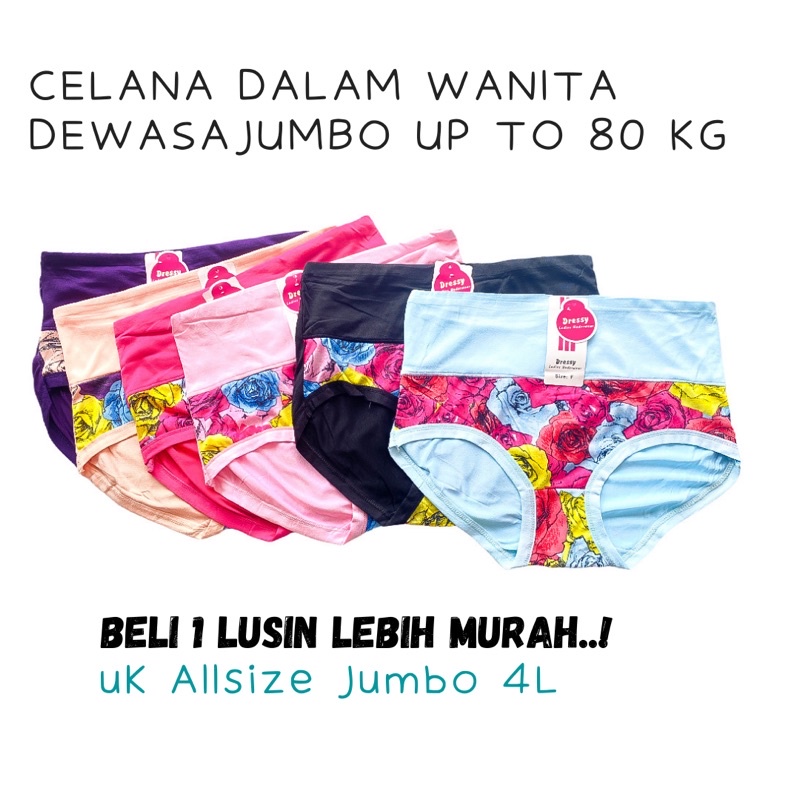 1 Lusin CD Celana Dalam Wanita Dewasa Jumbo 3L 4L Murah Undies Underwear Kancut Wanita Bigsize