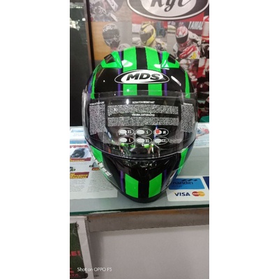 Helm MDS Full Face Fullface Provent Avenger Hulk Black Green Fluo Double Visor