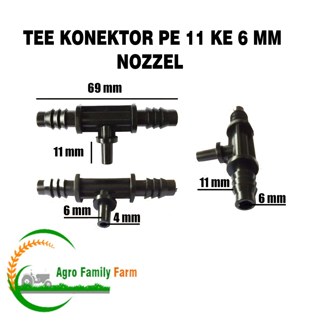 TEE Konektor Selang PE 11 KE 6MM