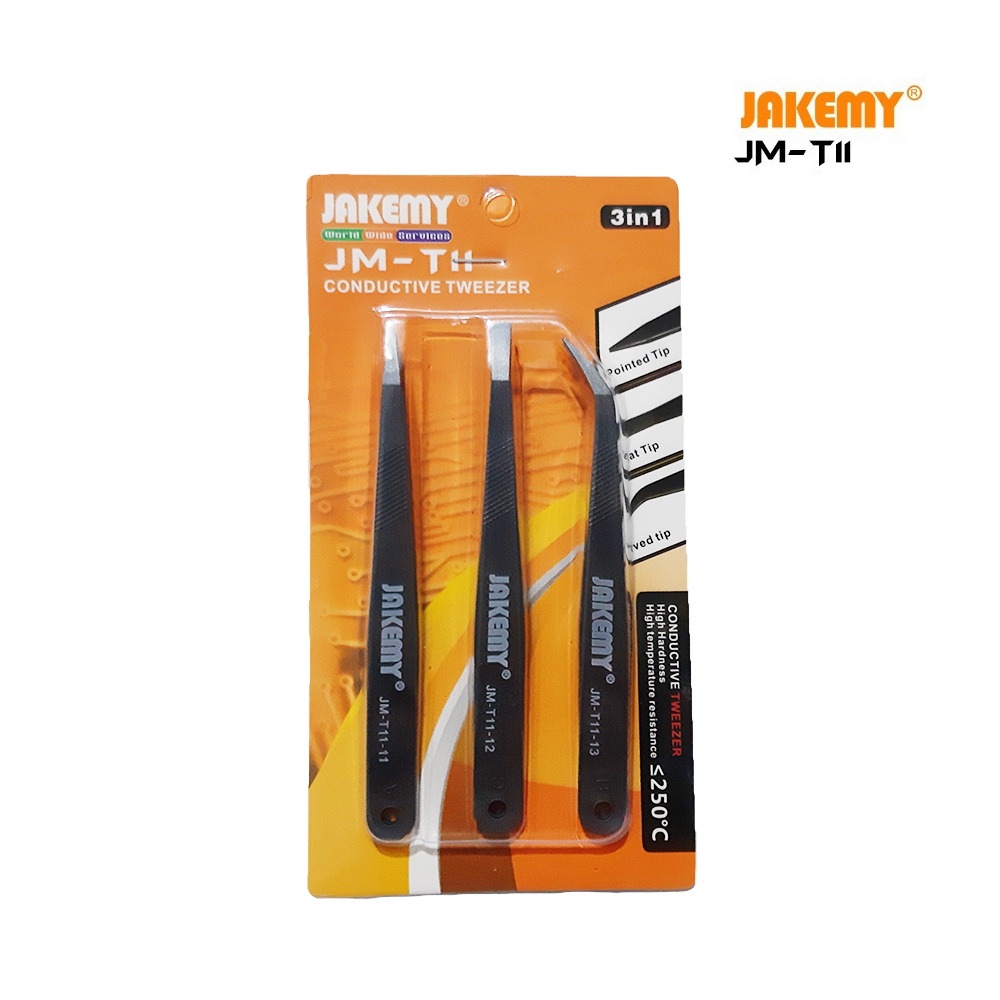 Jakemy JM-T11 3 in 1 Professional Pinset Anti-static Tweezers Kit Repair Tool