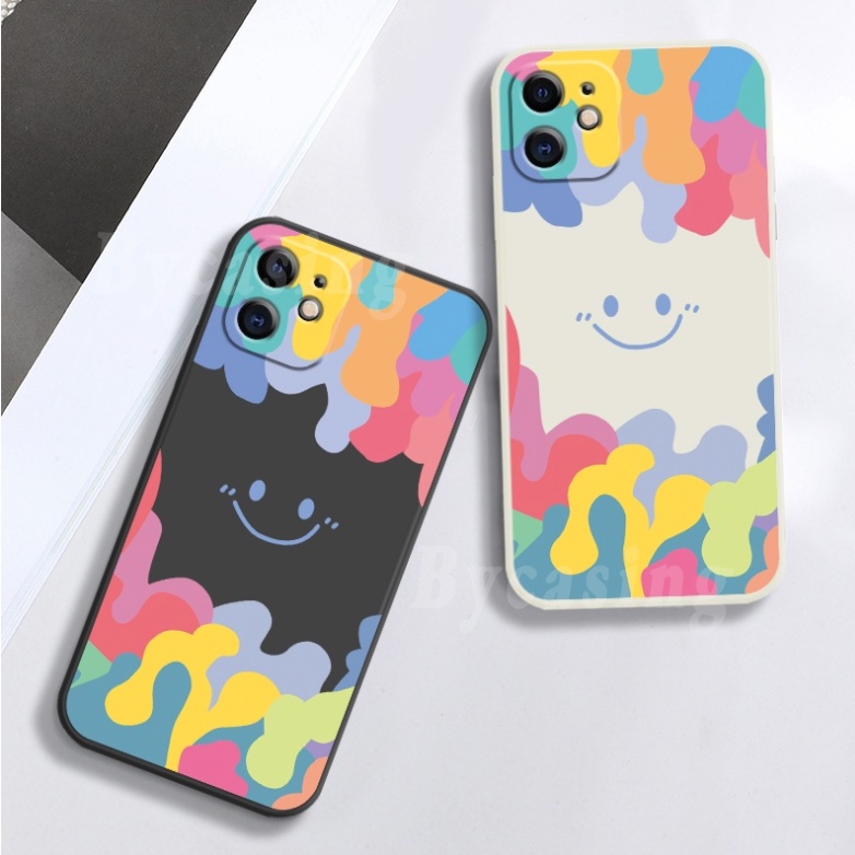 Smiley Casing Realme 8i C11 2021 C25 C25s C20 C15 C12 C11 C3 C2 7i 6i 5i 5Pro A16 A15 A15S A54 A37 A59 F1S A5S A7 A12 A52 A92 F7 Square Silicone Ice Cream Color Soft TPU Case BY