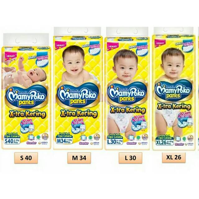 Diapers Mamy Poko Standard X-tra Kering ukuran S40 M34+2