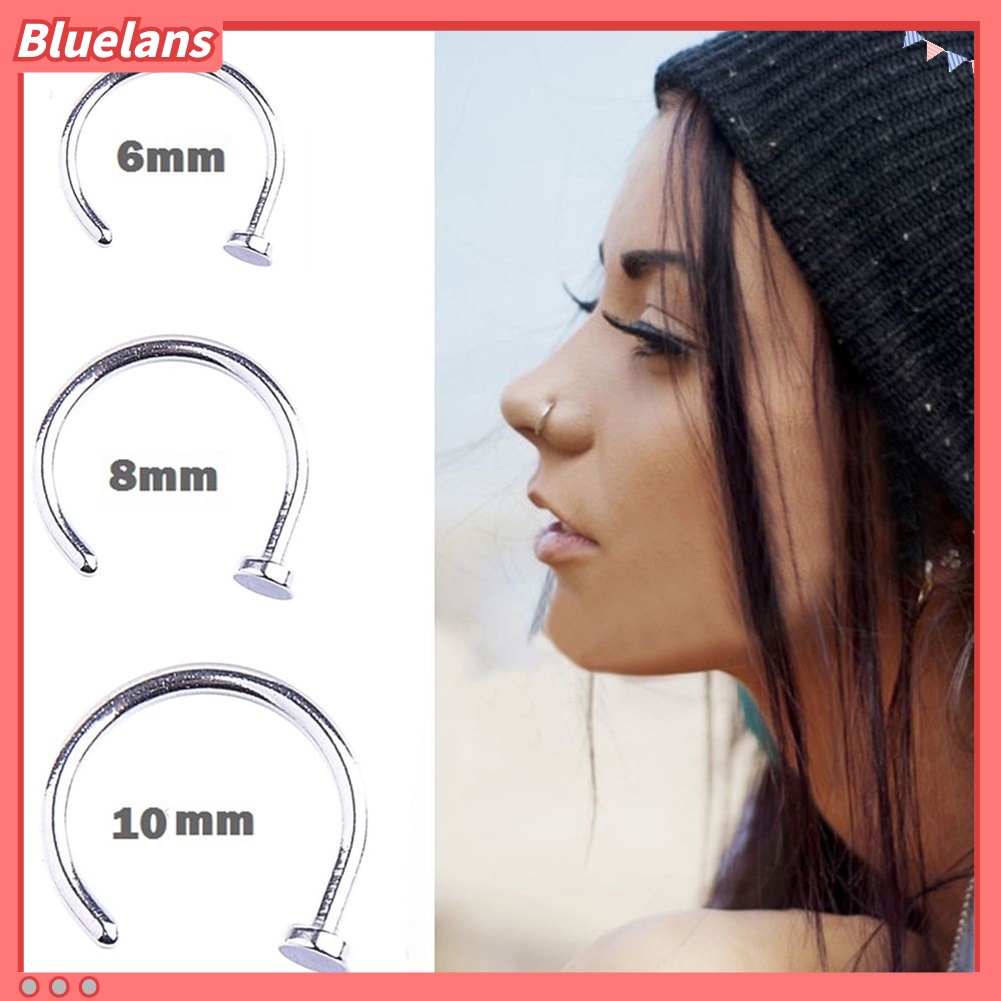 Bluelans 10/6/2Pcs Stainless Steel Nose Open Hoop Ring Body Piercing Stud Unisex Jewelry