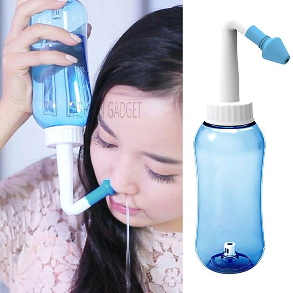 Botol Pembersih Hidung 300 ml Neti Pot Nasal Rinse Bottle Nose Wash Cleaner Alat Pencuci Hidung Biru Bebas Bahan Kimia Botol Biru Serbuk Pembersih Hidung Bottle Clean Sinus Nasal Aspirator Nose Cleaner