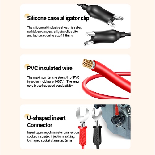 Kabel Digital Multimeter Avommeter Aligator Clip Test U-Shape Wire 10A 1000V Cable Universal Double Klip Buaya Merah - Hitam