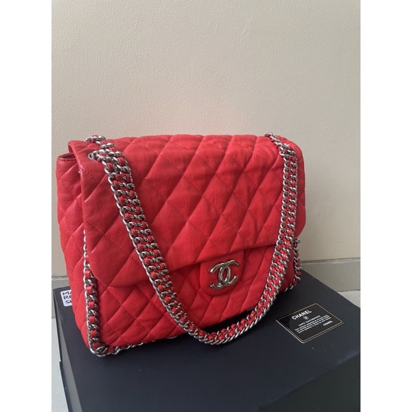 preloved chanel bag maxi chain around caviar red #15
