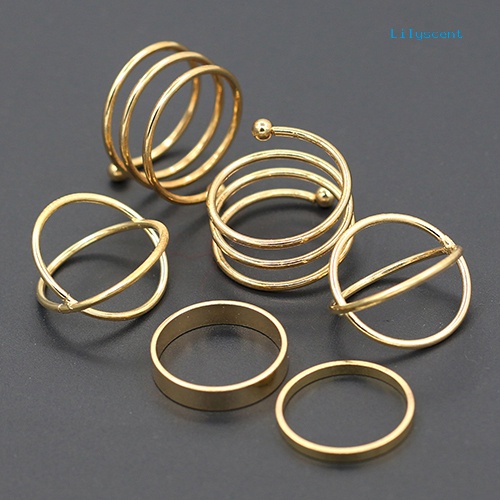 6pcs / Set Cincin Knuckle Midi Model Spiral Slim Warna Emas Untuk Wanita